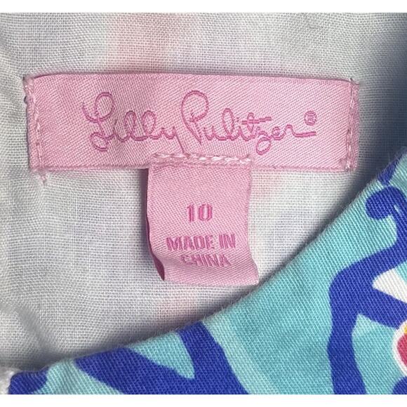 Lilly Pulitzer Girls Shift Dress Size 10 Blue Floral Cotton Sleeveless Mai Tai - Picture 8 of 15